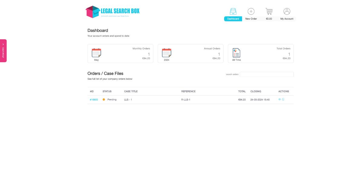 legal search box orders dashboard